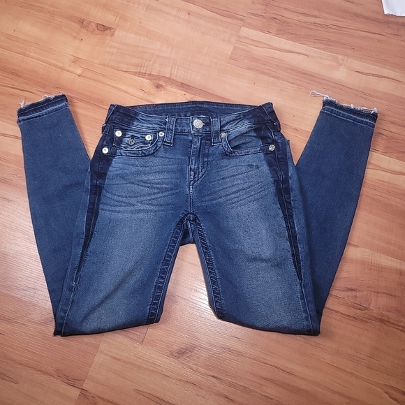 TRUE RELIGION  CURVY SKINNY FLP MIDNIGHT SN WASH RAW Hem Size26 - Picture 11 of 11